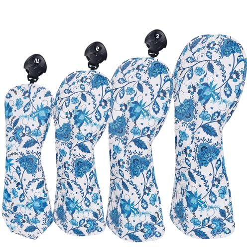 Andux 4pcs/Set Blue and White Porcelain Pattern PU Golf Wood Club Head Covers 460cc Driver Fairway Woods Hybrids Covers - Image 4