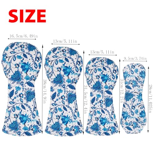 Andux 4pcs/Set Blue and White Porcelain Pattern PU Golf Wood Club Head Covers 460cc Driver Fairway Woods Hybrids Covers - Image 2