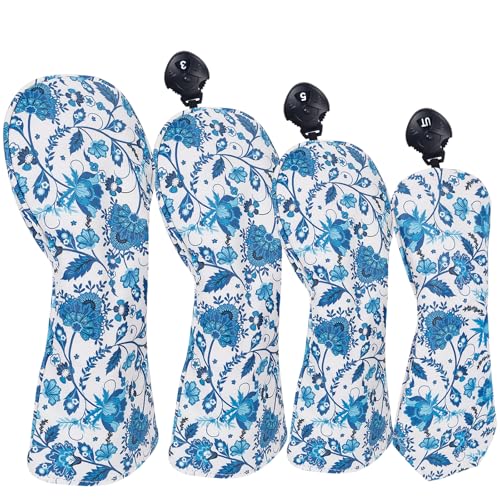 Andux 4pcs/Set Blue and White Porcelain Pattern PU Golf Wood Club Head Covers 460cc Driver Fairway Woods Hybrids Covers - Image 1