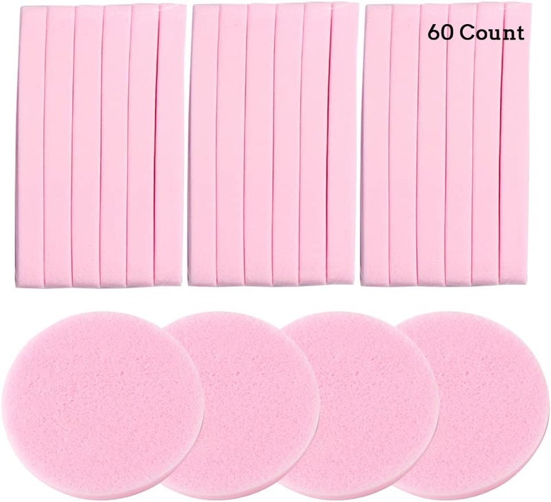 Facial Sponge Compressed Makeup Remover 60 Count Wash Pads Round Soft Face Cleansing Sponges for Woman Exfoliating Mask,Makeup Removal,Spa Cleaning,Pink