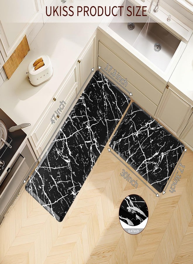 UKISS marbling Kitchen Rugs, Cushioned Kitchen Mats, Anti Fatigue Mat for Floor, Waterproof Kitchen Rug，Non-Slip Comfort Standing Mat for Kitchen&Office (Black, 17.3 x 28 inches+17.3 x 47inches) - Image 2