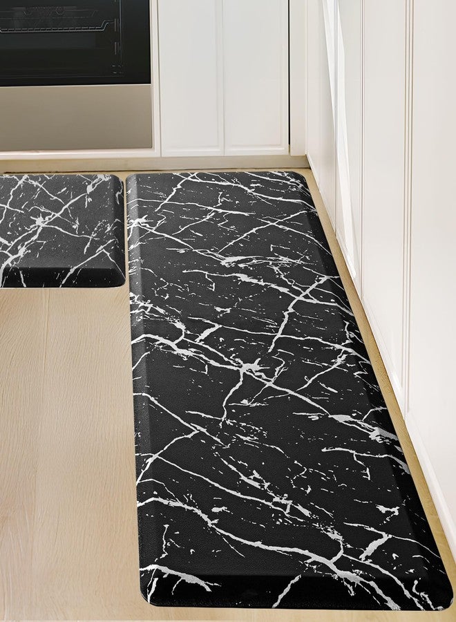 UKISS marbling Kitchen Rugs, Cushioned Kitchen Mats, Anti Fatigue Mat for Floor, Waterproof Kitchen Rug，Non-Slip Comfort Standing Mat for Kitchen&Office (Black, 17.3 x 28 inches+17.3 x 47inches) - Image 1