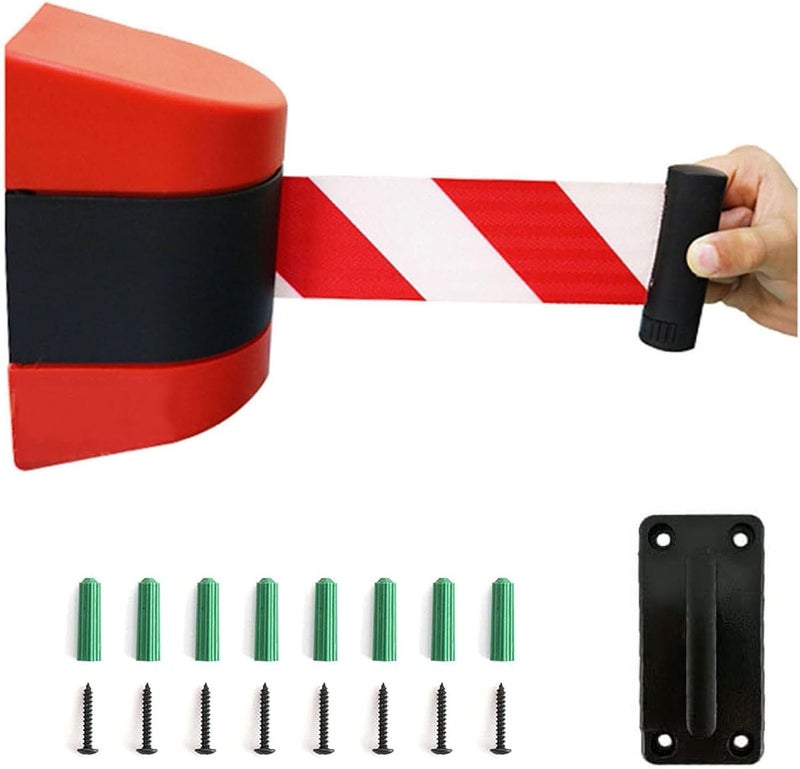 Portable Belt Barrier, Red Retractable, with mounting accessories,2/3/5/10m Wall Mount Cordon,Queuing Tape, Airports, Banks, School(5M/16.4FT) - Image 1