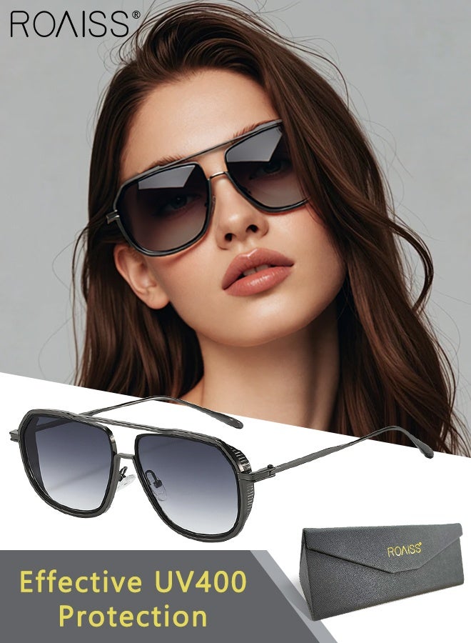 رويس نظارات شمسية عصرية معدنية بجسر مزدوج للرجال والنساء، نظارات شمسية للحماية من الأشعة فوق البنفسجية 400 بإطار معدني، نظارات شمسية عصرية مضادة للتوهج للقيادة والصيد والسفر - Image 1