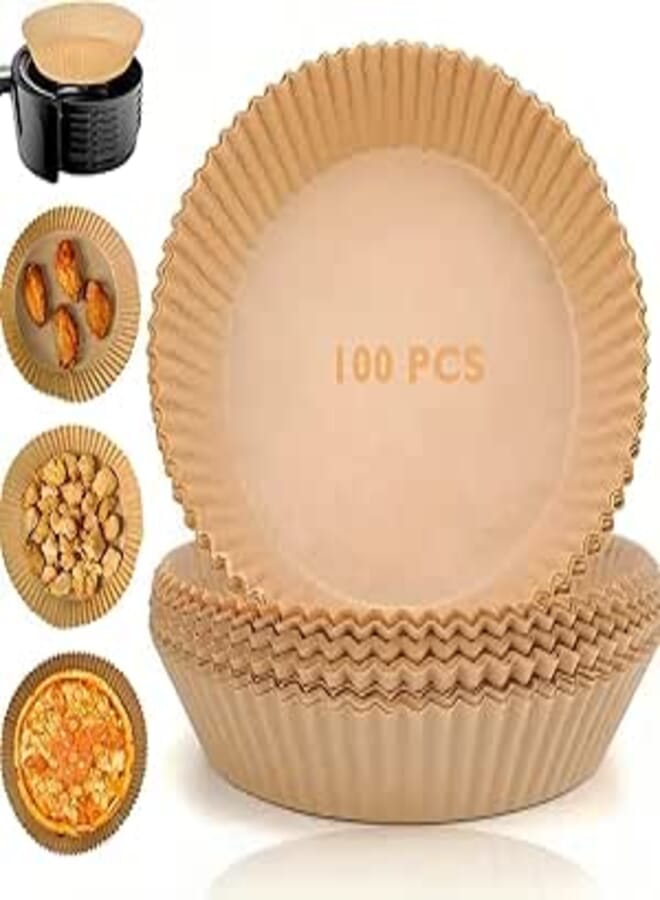 HEXAR Air Fryer Disposable Paper Liner Food Grade Parchment Liners Non-Stick Air Fyer Parchment Paper, Oil Resistant, Disposable Paper Air Fryer Baking Roasting Microwave (100, 20cm Round)