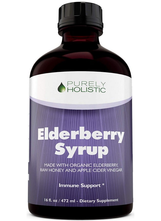 Purely Holistic - Organic Elderberry Syrup For Adults & Kids 50% More 16 Fl Oz With Black Sambucus Elderberry Propolis Echinacea Raw Honey & Apple Cider Vinegar Immune Support And Immune Booster - Image 1