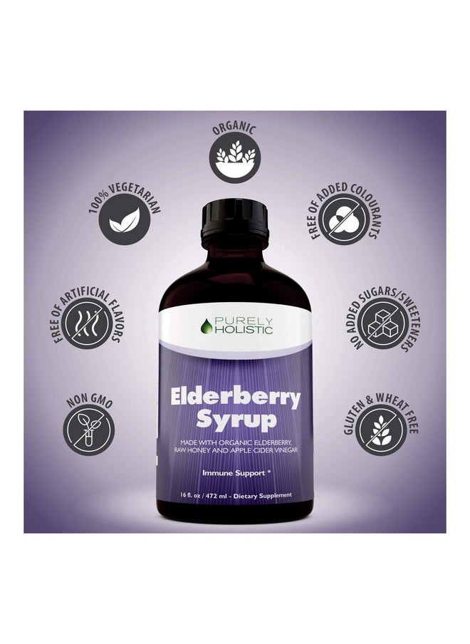 Purely Holistic - Organic Elderberry Syrup For Adults & Kids 50% More 16 Fl Oz With Black Sambucus Elderberry Propolis Echinacea Raw Honey & Apple Cider Vinegar Immune Support And Immune Booster - Image 1