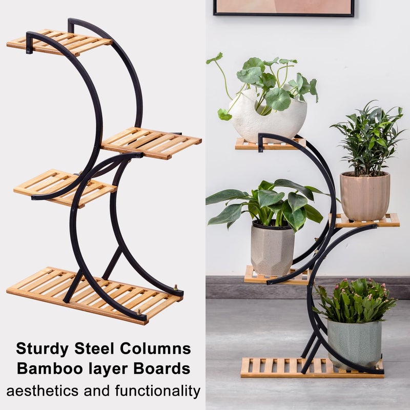 COPREE Bamboo 4-Tier Plant Stand Rack Multiple Flower Pot Holder Shelf Indoor Outdoor Planter Display Shelving Unit for Patio Garden Corner Balcony Living Room - Image 3