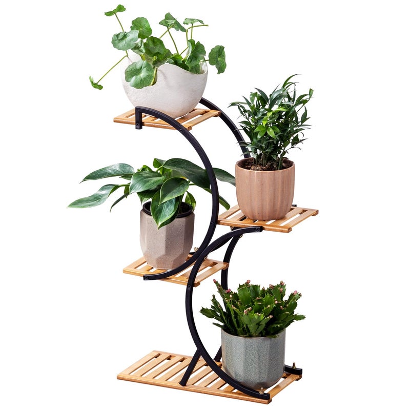 COPREE Bamboo 4-Tier Plant Stand Rack Multiple Flower Pot Holder Shelf Indoor Outdoor Planter Display Shelving Unit for Patio Garden Corner Balcony Living Room - Image 1