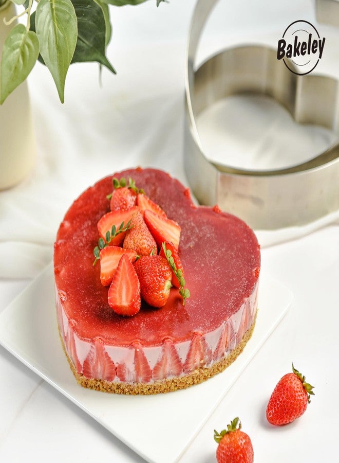 Bakeley 8 Inch Heart-Shaped Cake Ring Mold, Dishwasher Safe, Stainless Steel Cake Mold, Design for Valentine's Day Decorations & Home Baking - Image 2