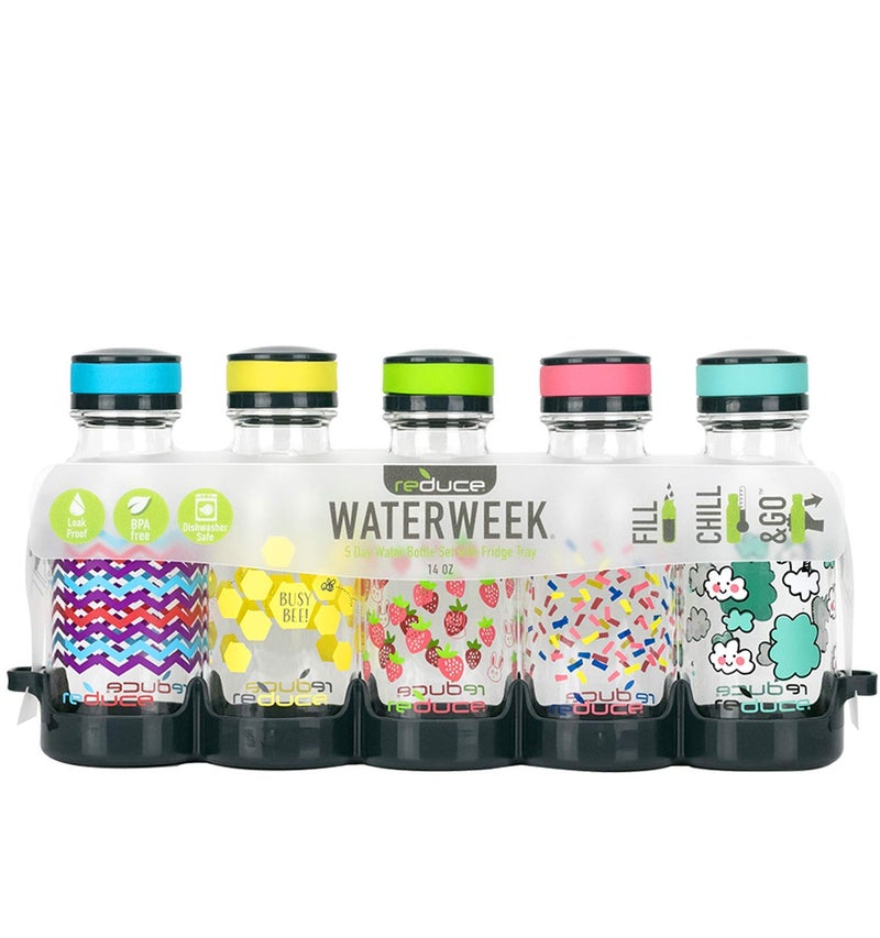 Reduce WaterWeek Refillable Water Bottles  14 oz - Includes 5 WaterWeek Leak Proof Tritan Reusable Water Bottles - Includes Fridge Tray For Your Reduce Water Bottles - Berry Fun - Image 2