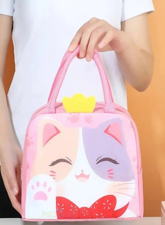 INSTABUYZ 3D Printed Hot & Cold Leak-Proof Insulated Lunch Bag – Pink Cat Wings Design, Tote Hand-Held Tiffin Bag for Office, School, Kids, Women & Men - Image 2