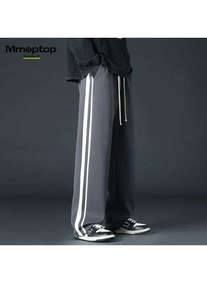 Mmoptop Heavyweight Striped Casual Pants Men Spring Autumn Loose Sports Straight Leg Mxxk106 Gray 4XL - Image 4