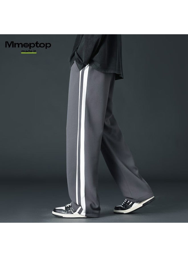 Mmoptop Heavyweight Striped Casual Pants Men Spring Autumn Loose Sports Straight Leg Mxxk106 Gray 4XL - Image 2