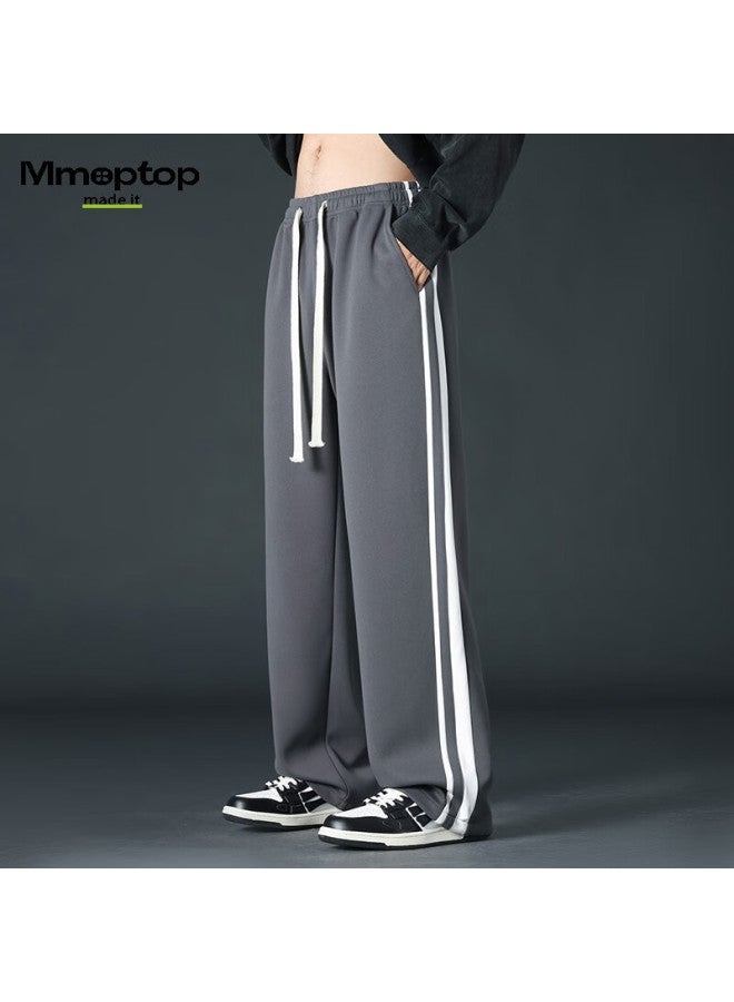 Mmoptop Heavyweight Striped Casual Pants Men Spring Autumn Loose Sports Straight Leg Mxxk106 Gray 4XL - Image 1