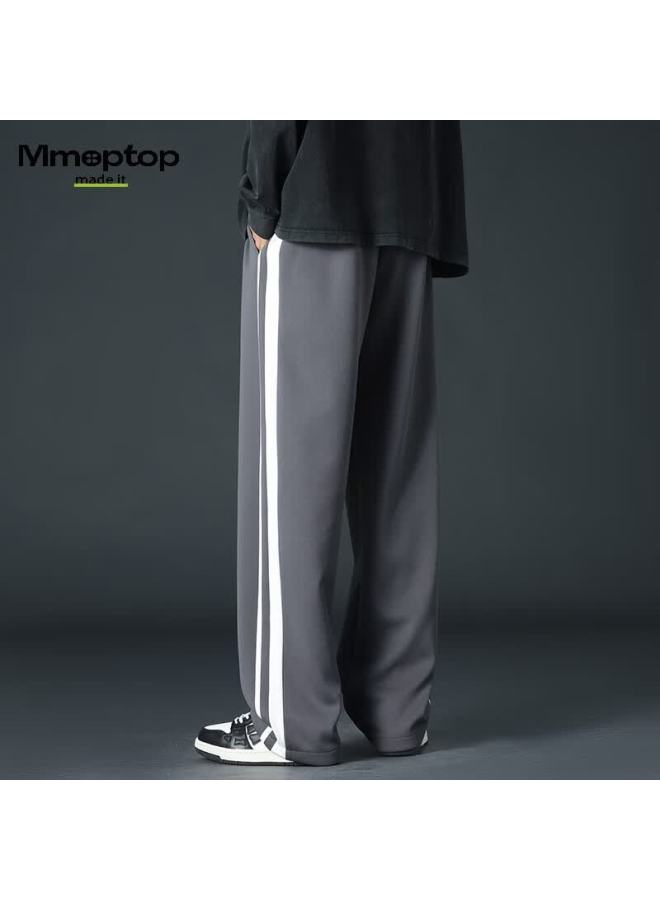 Mmoptop Heavyweight Striped Casual Pants Men Spring Autumn Loose Sports Straight Leg Mxxk106 Gray 4XL - Image 3