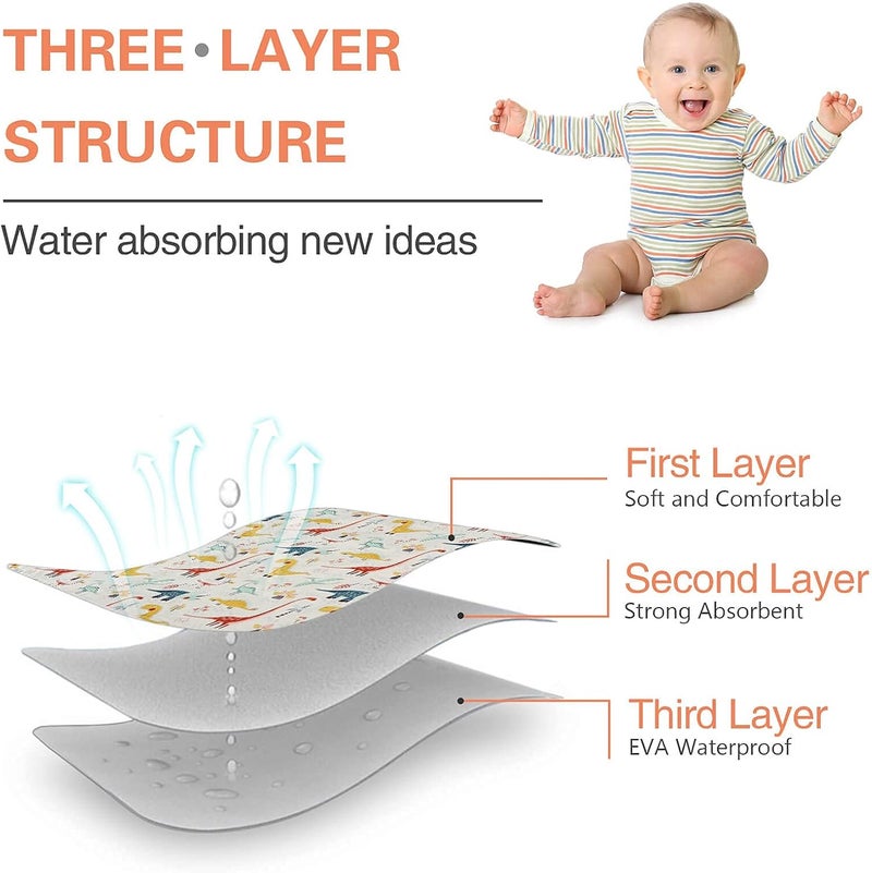 Baby Diaper Changing Pad, 50 * 70cm Waterproof Changing Pad Liners, Reusable & Portable Changing Mat with Soft Absorbent Liner for Nursery, Travel (Colorful Dinosaur) - Image 3