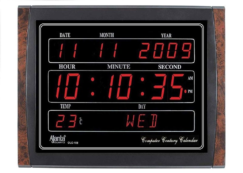 Ajanta Quartz Digital Red Led Rectangle Wall Clock Olc 108 396 Cm X 296 Cm X 31 Cm Plastic - Image 1
