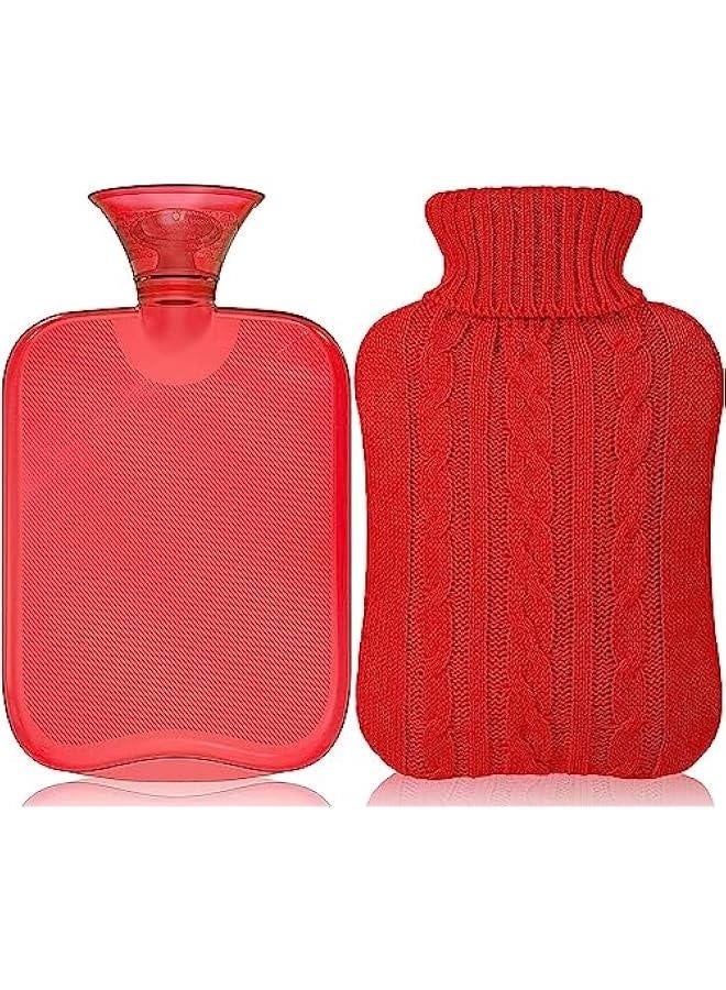Generic Hot Water Bottle with Cover Knitted, Transparent Hot Water Bag 2 Liter - Red  - Image 1
