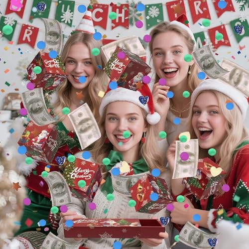 JINSTABAG Christmas Surprise Gift Box Explosion for Money DIY Folding Bouncing Explosion Gift Box with Confetti Money Gift Boxes for Cash Pop Up Red - Image 3