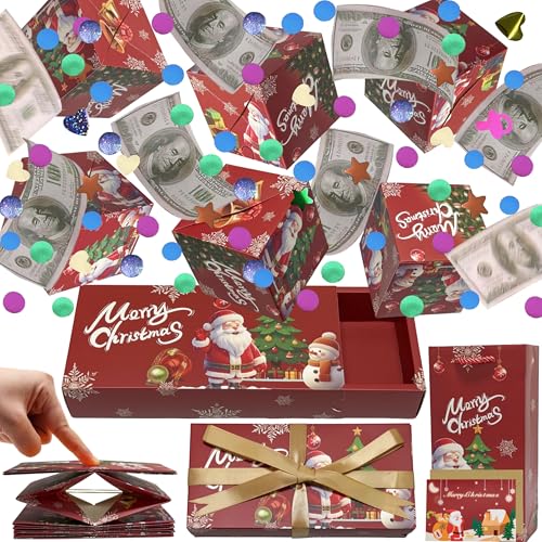 JINSTABAG Christmas Surprise Gift Box Explosion for Money DIY Folding Bouncing Explosion Gift Box with Confetti Money Gift Boxes for Cash Pop Up Red - Image 1