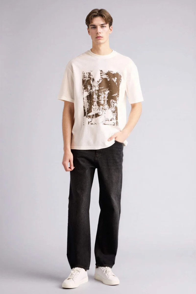 ديفاكتو Cotton Boxy Fit Printed T-Shirt