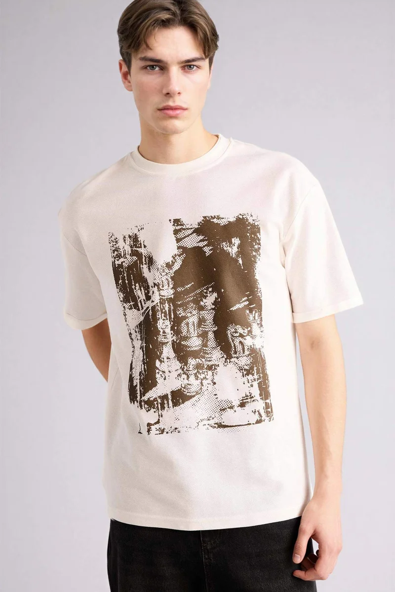 ديفاكتو Cotton Boxy Fit Printed T-Shirt