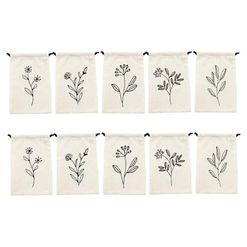 IVILLAGE Drawstring Cotton Storage Potli Pouches with Floral Design For Small Jewelries, Money, Paper Notes, Return Gift Bags, Shagun Bags, Off White - Pack of 10 - Image 1