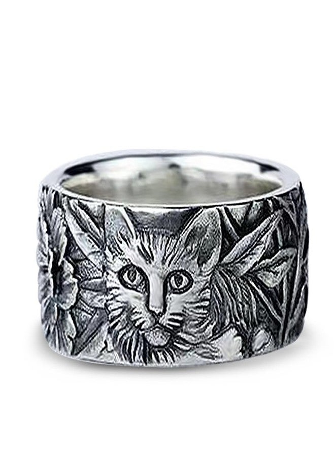 HAIXIAN Retro Cat Statement Band Ring,Cocktail Party Punk Gothic Band Ring,Animal Carved Ring for Women (Ring_A, 10) - Image 1