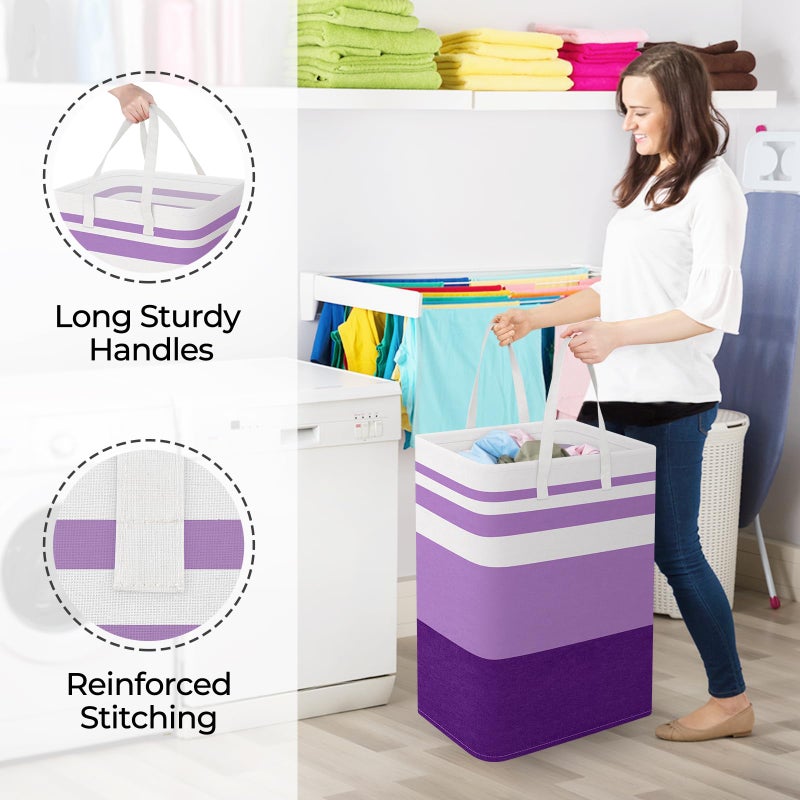 StorageRight Large Collapsible Laundry Basket Hamper with Easy Carry Handlesï¼ŒFreestanding Clothes Hampers for Laundry, Bedroom, Dorm, Towels, Toys, 75L, Purple - Image 4