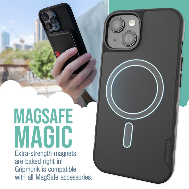 SmartishÂ® iPhone 15 Magnetic Case - Gripmunk Compatible with MagSafe [Lightweight + Protective] Slim/Thin Grip Cover with Microfiber Lining for Apple iPhone 15 - Black Tie Affair - Image 2
