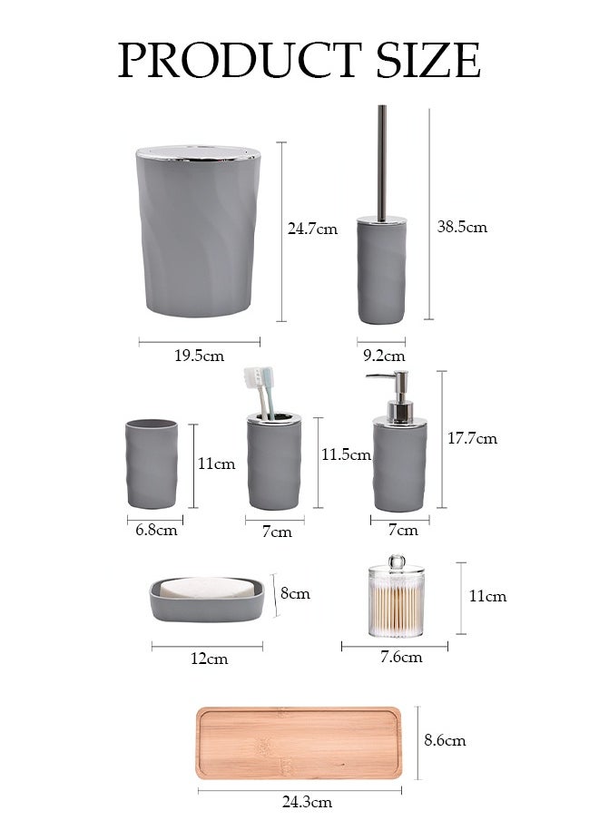 DUNISO 7 Pieces Of Bathroom Accessories Set, Household Toiletries Set, Bathroom Storage Set,Sturdy And Durable， With Hand Sanitizer Bottle, Toothbrush Cup, Mouthwash Cup, Soap Box, Toilet Brush, Trash Can, Cotton Swab Box,Suitable For Family And Travel Use(Grey)  - Image 3
