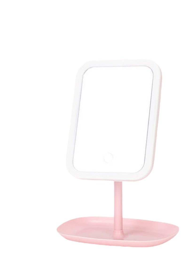 هويتك مرآة مكياج LED قابلة للتعديل مع صينية تخزين باللون الوردي - Image 1