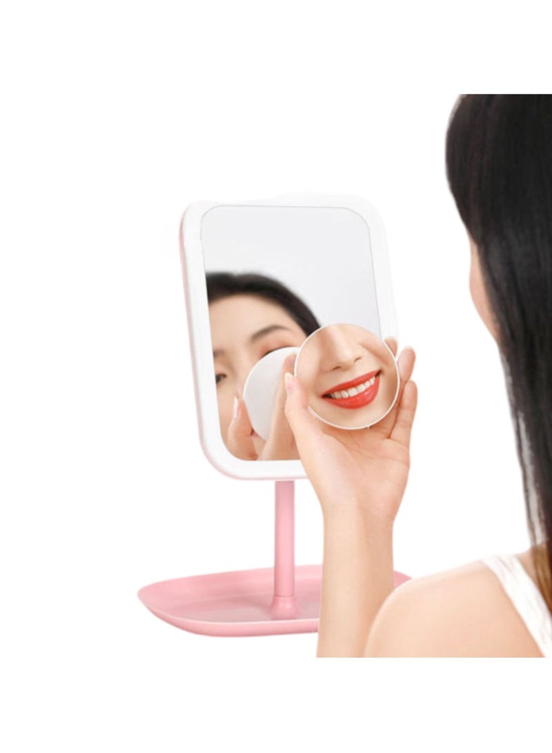 هويتك مرآة مكياج LED قابلة للتعديل مع صينية تخزين باللون الوردي - Image 2