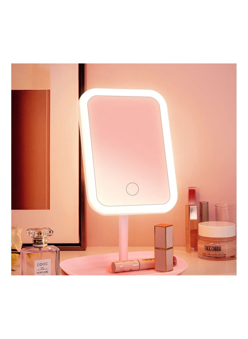 هويتك مرآة مكياج LED قابلة للتعديل مع صينية تخزين باللون الوردي - Image 4