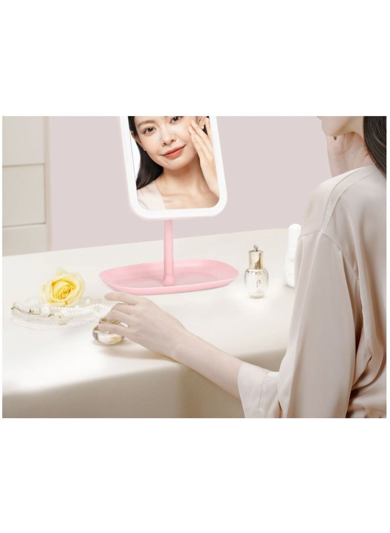هويتك مرآة مكياج LED قابلة للتعديل مع صينية تخزين باللون الوردي - Image 3