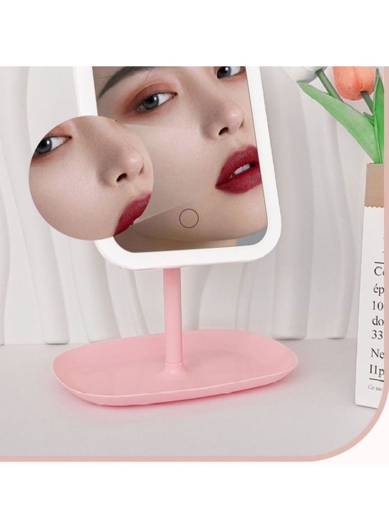 هويتك مرآة مكياج LED قابلة للتعديل مع صينية تخزين باللون الوردي - Image 5