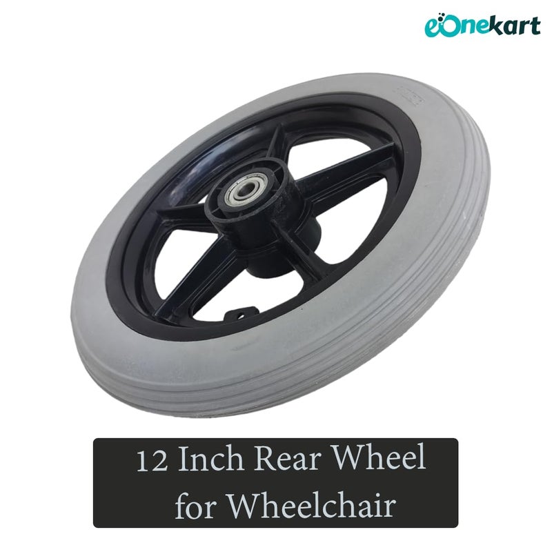 eOneAid 12 Inch Rear Wheel Replacement for Wheelchair – Durable Manual Wheelchair Back Wheel Spare Part – Smooth Rolling, Shock Absorbing, Easy Install, Strong & Reliable Mobility- Grey (Pack of 1) - Image 3