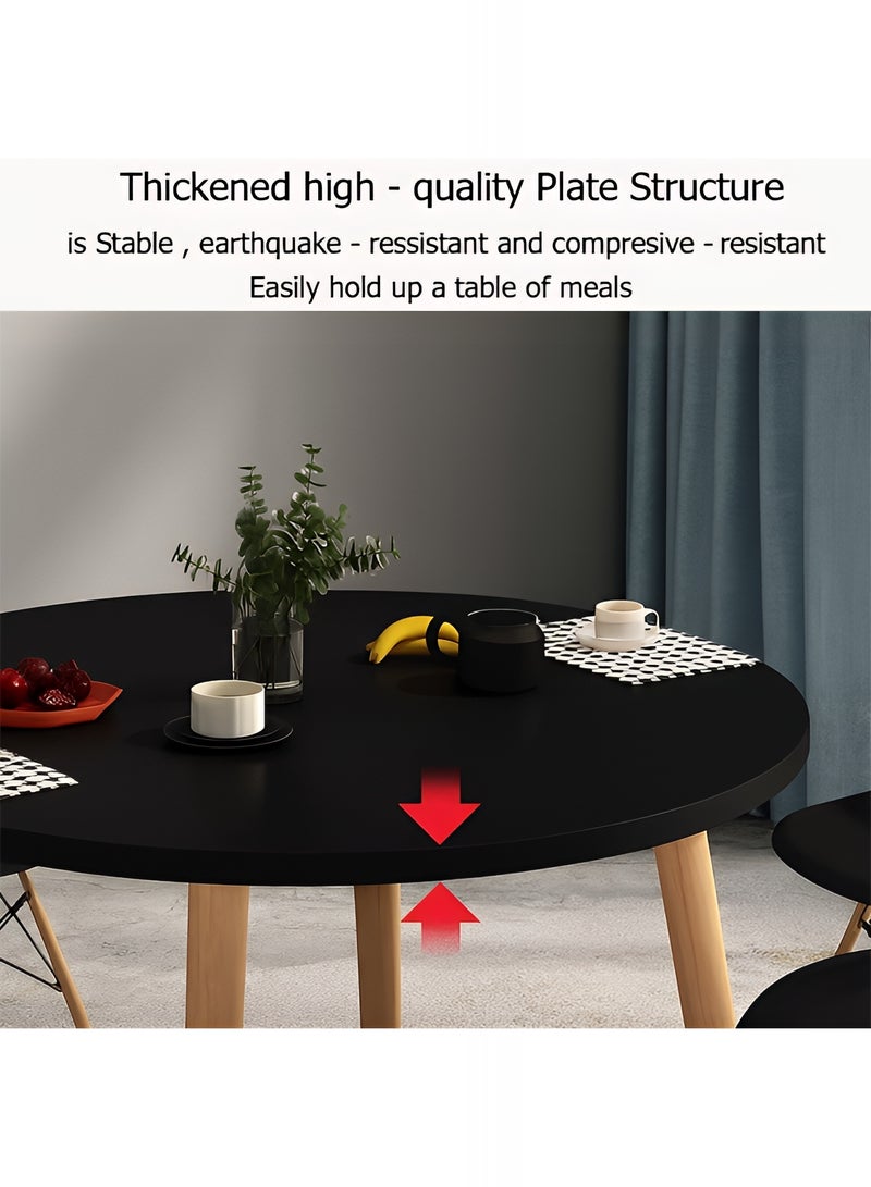 Taimi 3-Piece Dining Set, Modern Round Dining Table with 2 Elegant Chairs | Solid Black Wood Table 80cm with 2 Black Mid Century Soft Padded Seats and Wooden Legs - Image 5
