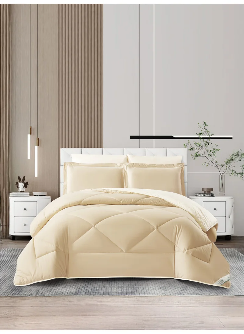 Bedding Comforter Set, King Size 240x260 cm - 6-Pcs Solid Quilted Bed Set, Microfiber Fabric - 1 Comforter, 1 Fitted Sheet, 2 Pillow Shams, 2 Pillowcases