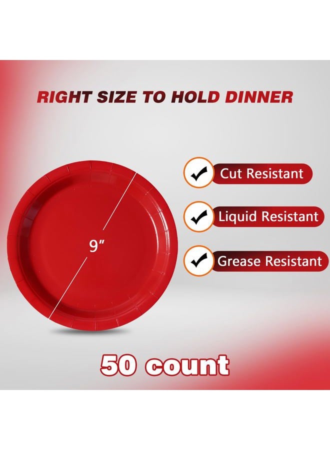 Tyzarglef Disposable Paper Plates Red, 50 Count 9” Dinner Plates Bulk for Party Supplies, Colored and Sturdy Party Plates for Birthday, Christmas, Baby shower, Bridal party supplies - Image 2
