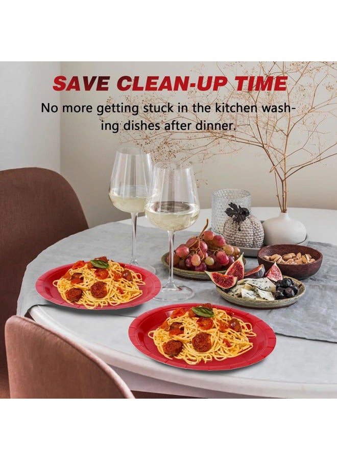 Tyzarglef Disposable Paper Plates Red, 50 Count 9” Dinner Plates Bulk for Party Supplies, Colored and Sturdy Party Plates for Birthday, Christmas, Baby shower, Bridal party supplies - Image 4