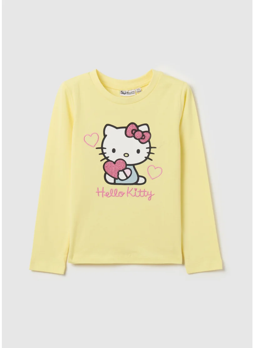 او في اس Long-sleeved Hello Kitty T-shirt with diamantÃ©s