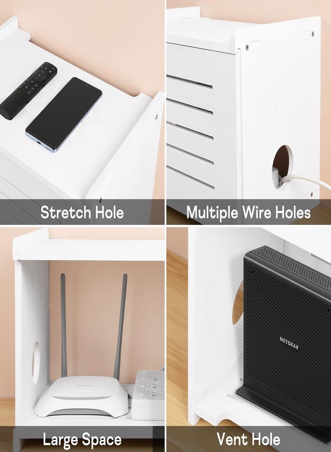 BEARUT White Router Shelf Projector Shelf Projector Stand Router Storage Box Modem Cable Router Cover Organized Power Strip Cable Management Hider Rack by Solid Wood Need Assembly - Image 5