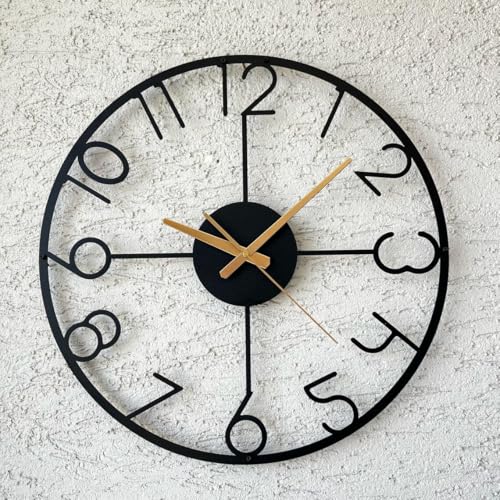 AVVIC MART Wall Clock Stylish Metal Analog Wall Clock for Living Room, Bedroom, Office, Kitchen, Home and Hall | Antique Fancy Big Size Modern Wall Watch (Black(DA-212), 40 CM) - Image 1