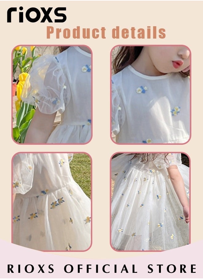 RIOXS Toddles Girls Summer Dress Mesh Short Sleeve Gauze Dresses Fluffy Mesh Princess Dress for Baby Girls for Party Wedding or Performance  - Image 5