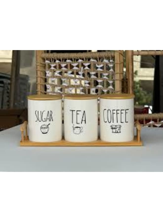 طقم علب بورسلين محكمة الغلق للقهوة والسكر والشاي، 3 قطع - Image 4