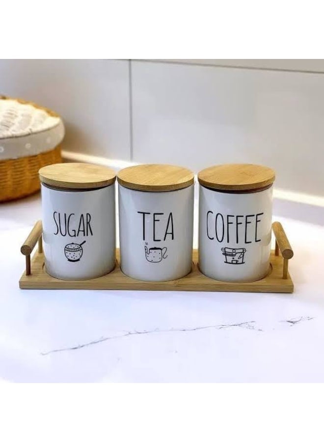 طقم علب بورسلين محكمة الغلق للقهوة والسكر والشاي، 3 قطع - Image 1