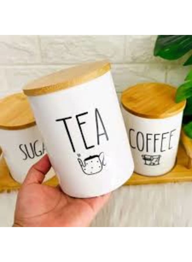 طقم علب بورسلين محكمة الغلق للقهوة والسكر والشاي، 3 قطع - Image 3