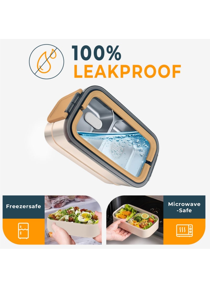 Adando Stainless Steel Lunch Box-1400ml Double Layer Microwave-Safe Bento Box- 304 Leakproof Tiffin box- Thermos Lunch Box Thermal Insulation Detachable- for Adults Students Office School- with Thermal Bag & Cutlery - Image 5